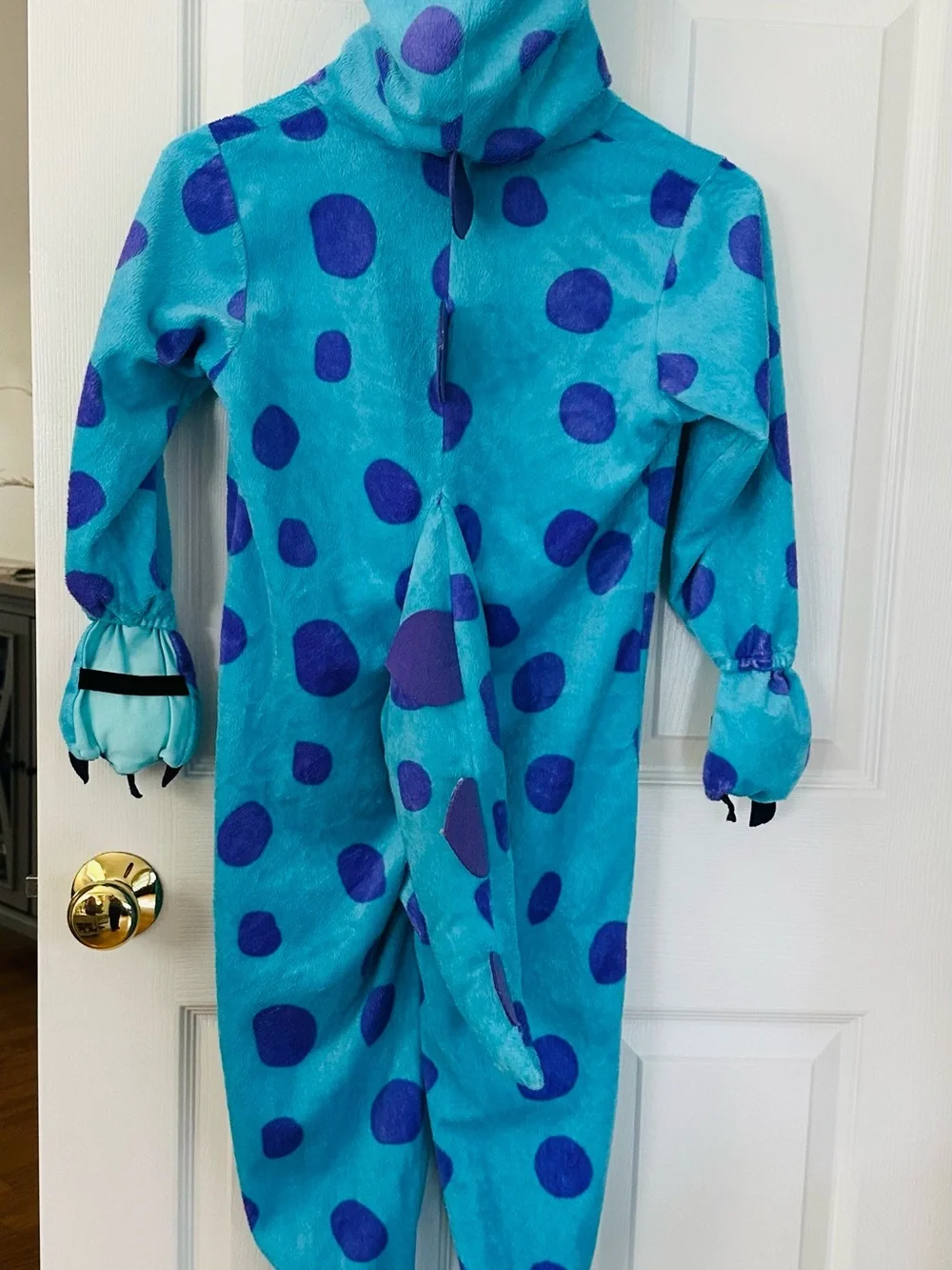 Kids Teal and Purple Polka Dot One-Piece Hooded Pajamas